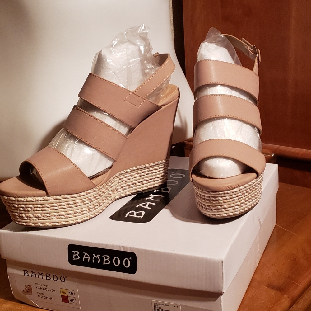 Nude 4 inch wedge platform sandals